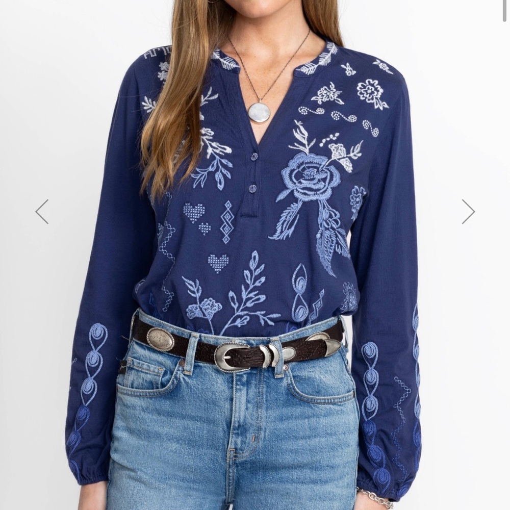 NWT Johnny Was Bishop Sleeve Henley Tee